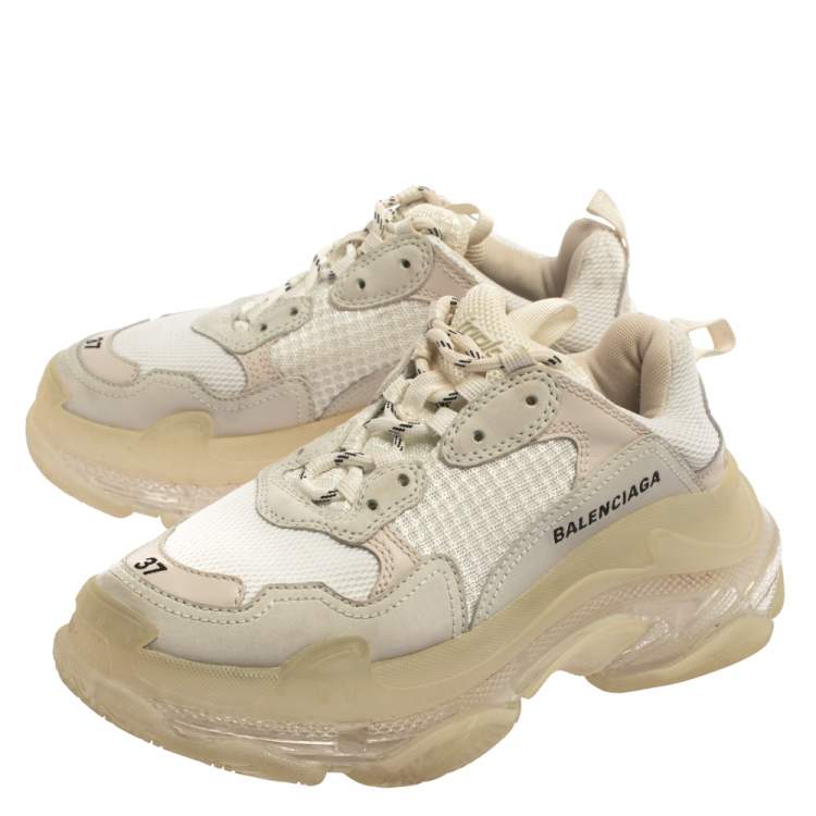 Pre Owned Balenciaga Tri Color Leather and Mesh Triple S Trainer Sneakers Size 37