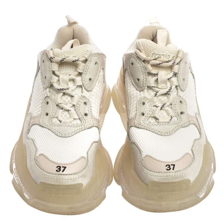 Pre Owned Balenciaga Tri Color Leather and Mesh Triple S Trainer Sneakers Size 37