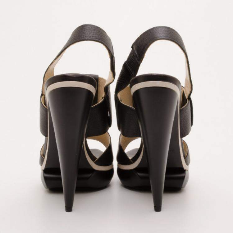 Pre Owned Balenciaga Black Leather Platform Sandals Size 38.5