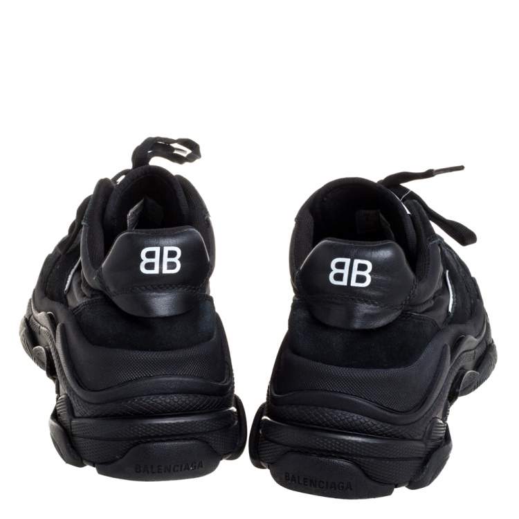 Pre Owned Balenciaga Black Nylon and Suede Leather Triple S Low Top Sneakers Size 39