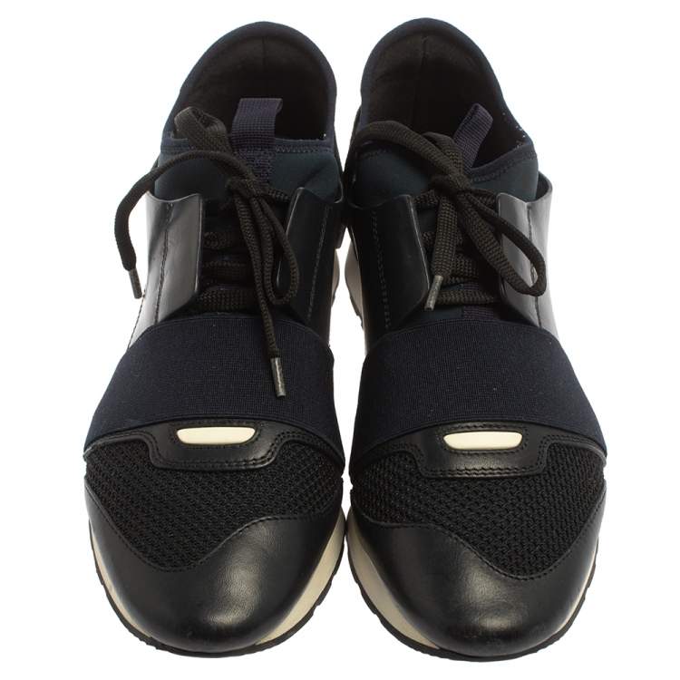 Pre Owned Balenciaga Blue Leather And Mesh Race Runner Sneakers Size 39