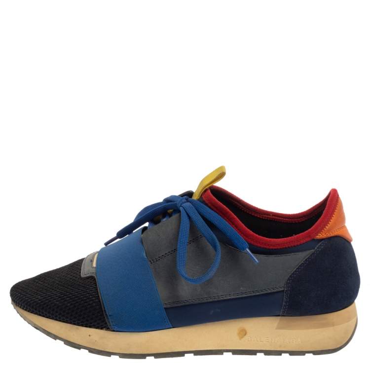 Pre Owned Balenciaga Multicolor Mesh And Suede Race Runner Sneakers Size 39