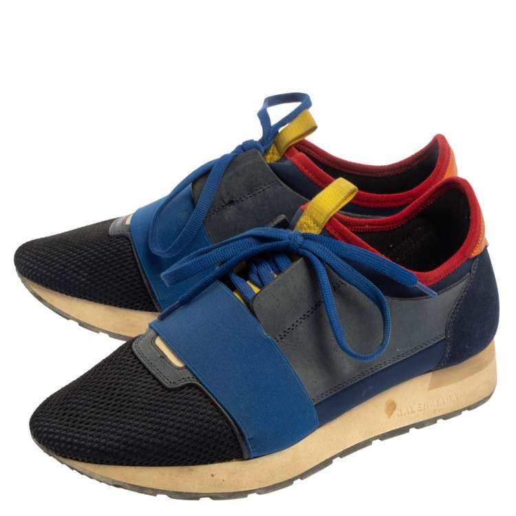 Pre Owned Balenciaga Multicolor Mesh And Suede Race Runner Sneakers Size 39