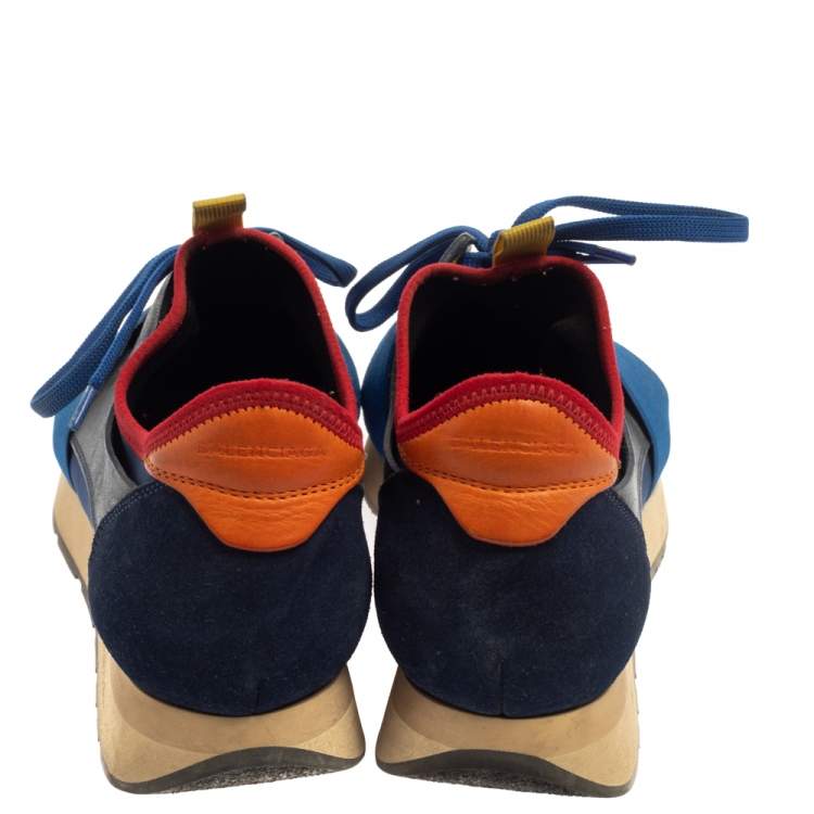 Pre Owned Balenciaga Multicolor Mesh And Suede Race Runner Sneakers Size 39