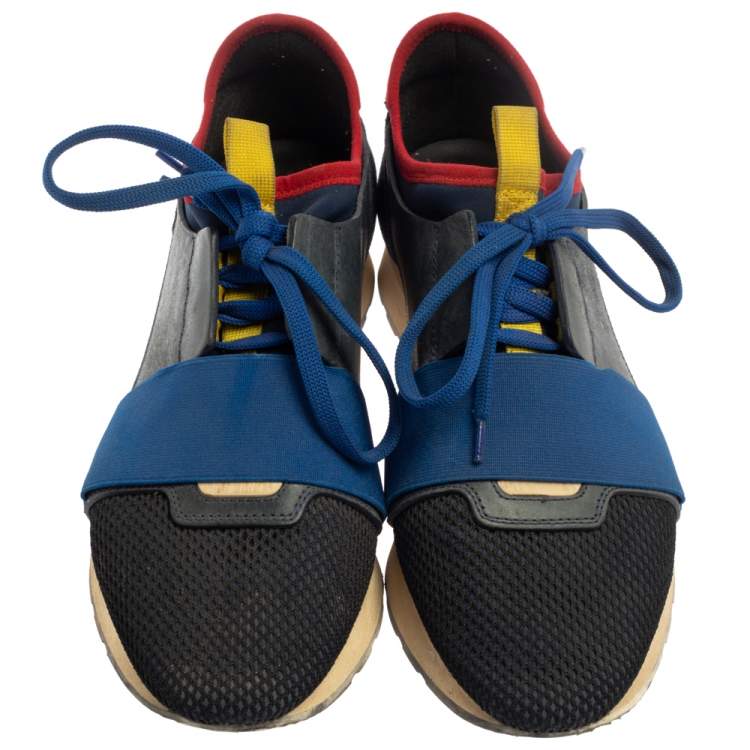 Pre Owned Balenciaga Multicolor Mesh And Suede Race Runner Sneakers Size 39