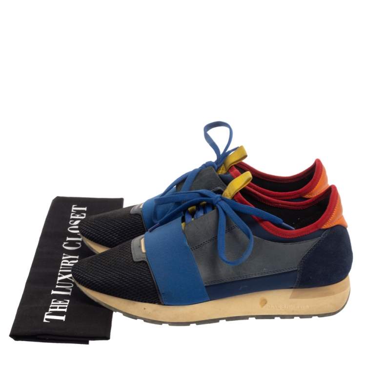 Pre Owned Balenciaga Multicolor Mesh And Suede Race Runner Sneakers Size 39