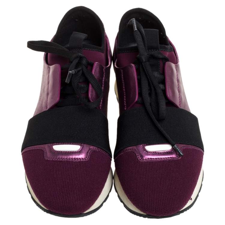 Pre Owned Balenciaga Metallic Pink Leather And Mesh Race Runner Low Top Sneakers Size 38