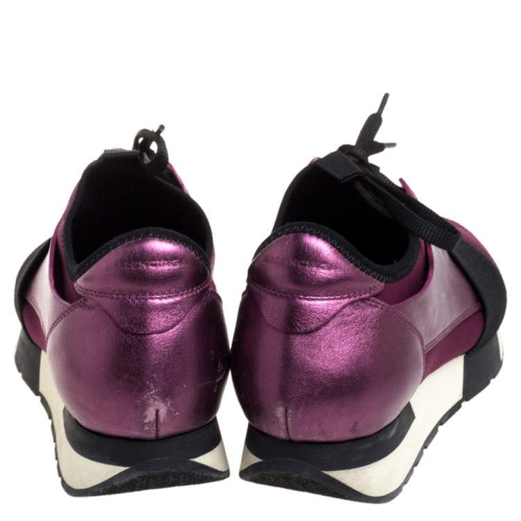 Pre Owned Balenciaga Metallic Pink Leather And Mesh Race Runner Low Top Sneakers Size 38