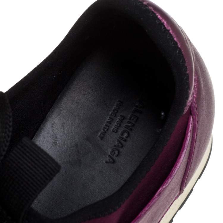 Pre Owned Balenciaga Metallic Pink Leather And Mesh Race Runner Low Top Sneakers Size 38