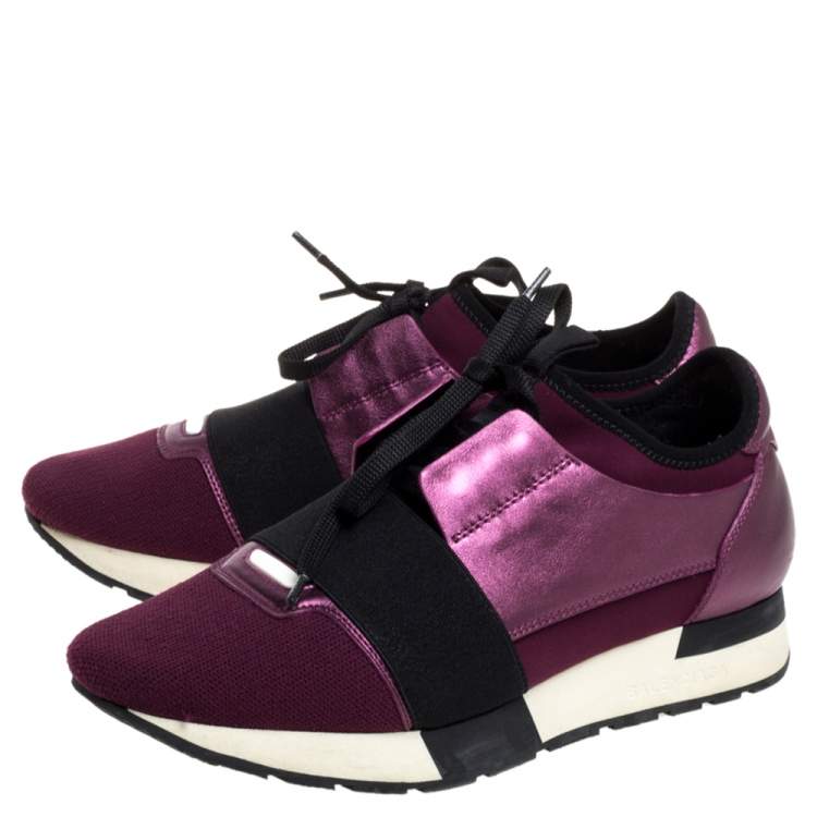Pre Owned Balenciaga Metallic Pink Leather And Mesh Race Runner Low Top Sneakers Size 38
