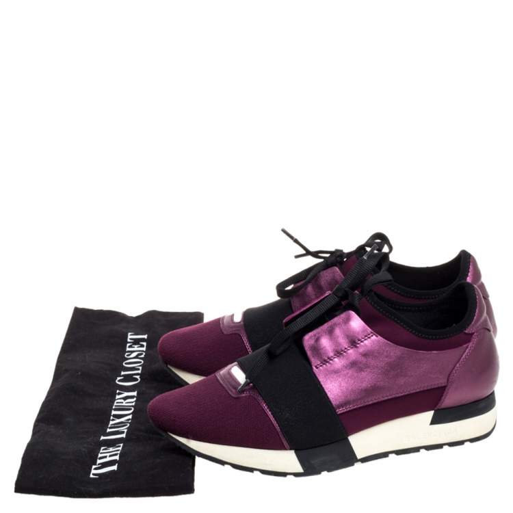 Pre Owned Balenciaga Metallic Pink Leather And Mesh Race Runner Low Top Sneakers Size 38