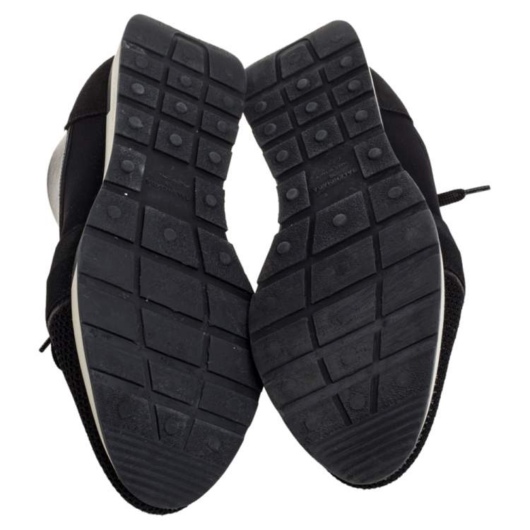 Pre Owned Balenciaga Black Mesh And Leather Race Runner Low Top Sneakers Size 38