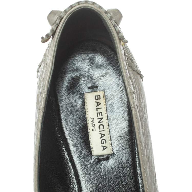 Pre Owned  Balenciaga Grey Brogue Leather Arena Studded Ballet Flats Size 38.5