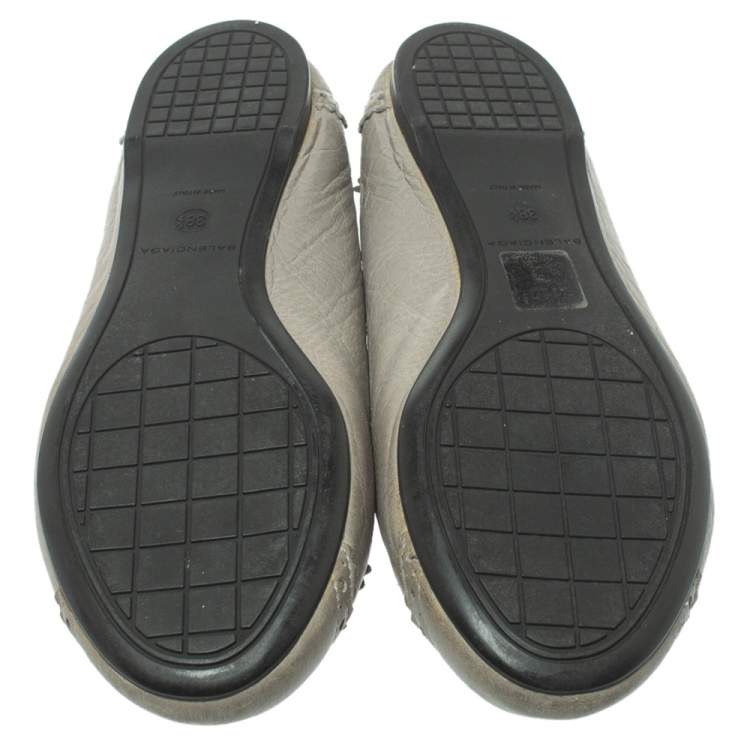 Pre Owned  Balenciaga Grey Brogue Leather Arena Studded Ballet Flats Size 38.5