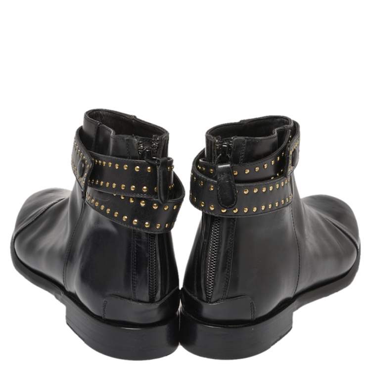 Pre Owned Balenciaga Black Leather Studded Ankle Strap Boots Size 39