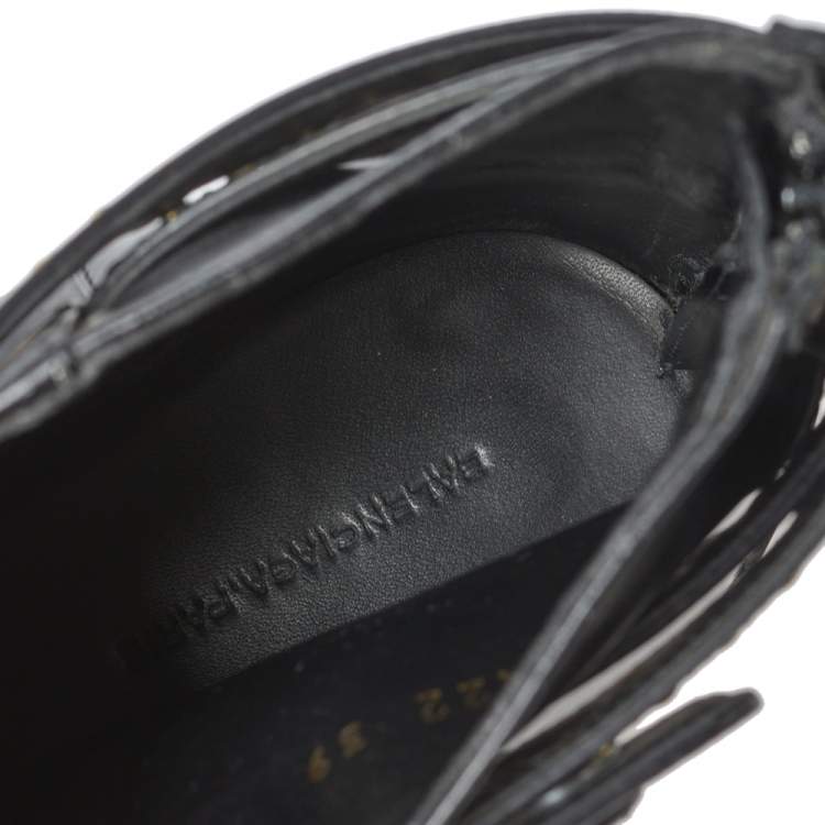 Pre Owned Balenciaga Black Leather Studded Ankle Strap Boots Size 39