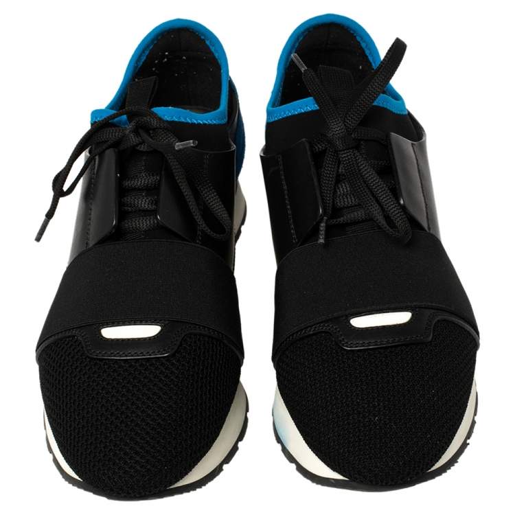 Pre Owned Balenciaga Black/Blue Suede Leather And Mesh Race Runner Low Top Sneakers Size 40