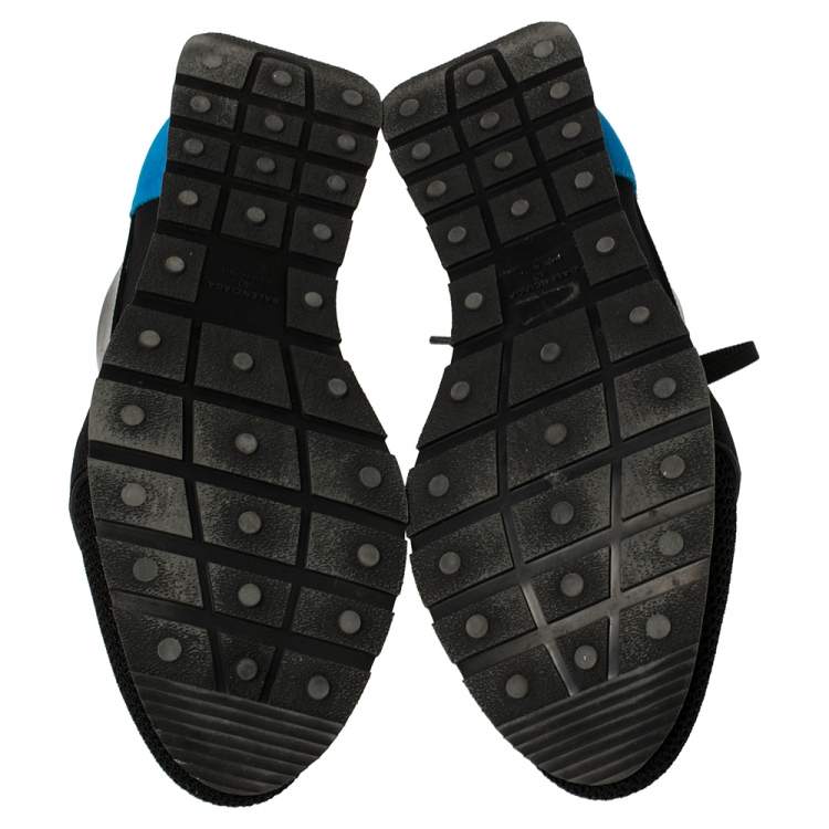Pre Owned Balenciaga Black/Blue Suede Leather And Mesh Race Runner Low Top Sneakers Size 40