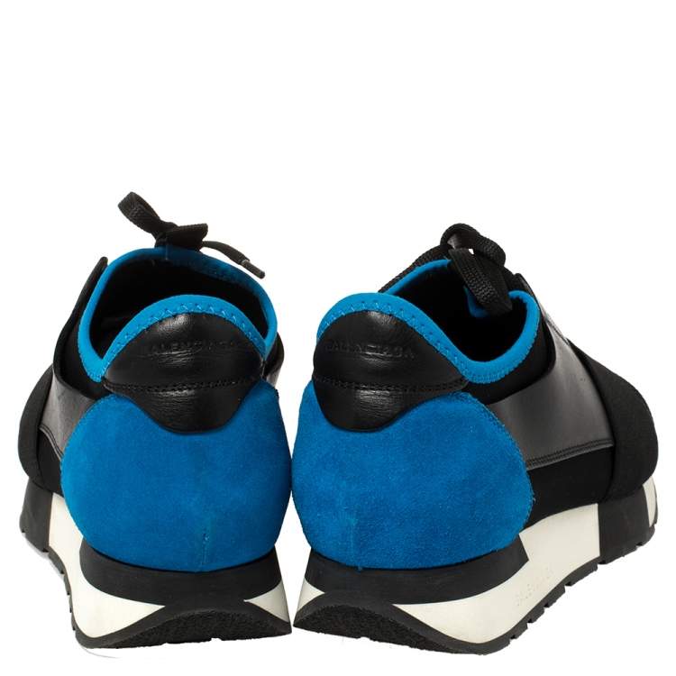 Pre Owned Balenciaga Black/Blue Suede Leather And Mesh Race Runner Low Top Sneakers Size 40