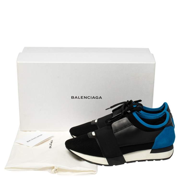 Pre Owned Balenciaga Black/Blue Suede Leather And Mesh Race Runner Low Top Sneakers Size 40