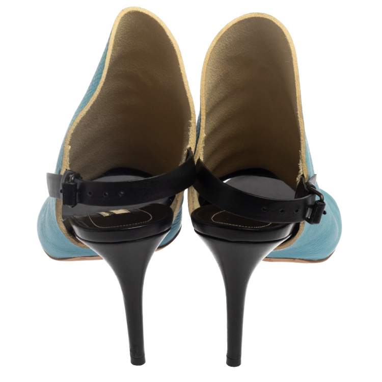 Pre Owned Balenciaga Blue Leather Glove Open Toe Slingback Sandals Size 37