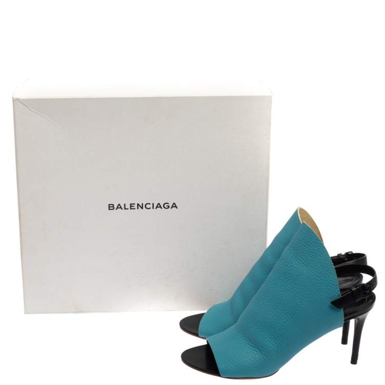 Pre Owned Balenciaga Blue Leather Glove Open Toe Slingback Sandals Size 37