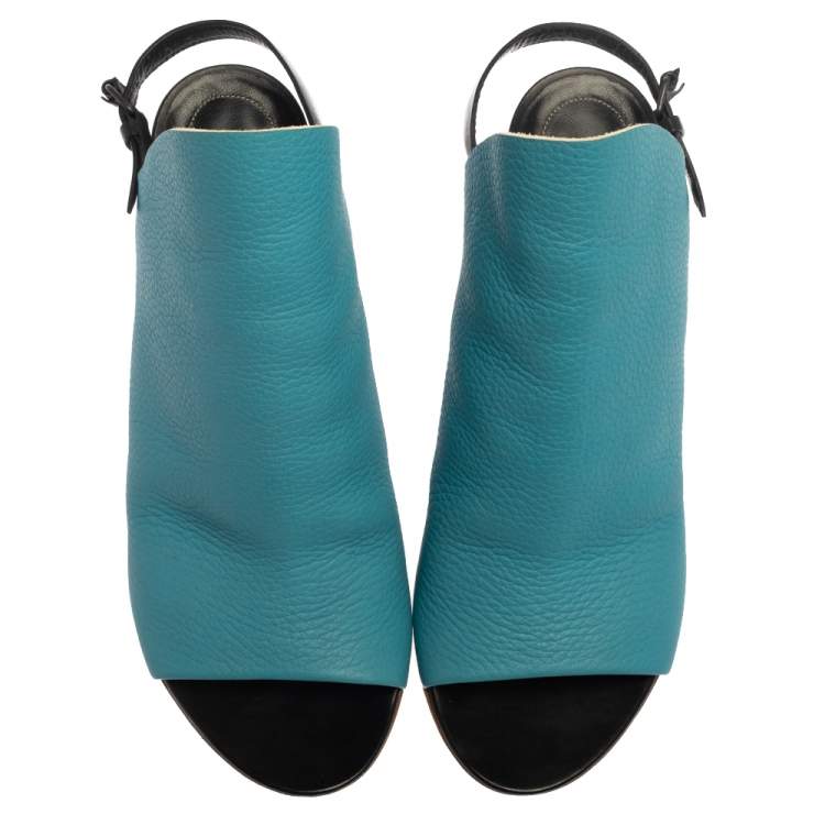 Pre Owned Balenciaga Blue Leather Glove Open Toe Slingback Sandals Size 37