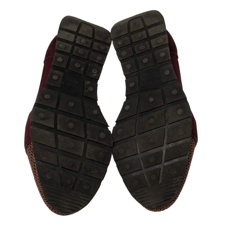 Pre Owned Balenciaga Burgundy Leather, Mesh and Neoprene Race Runner Sneakers Size 36