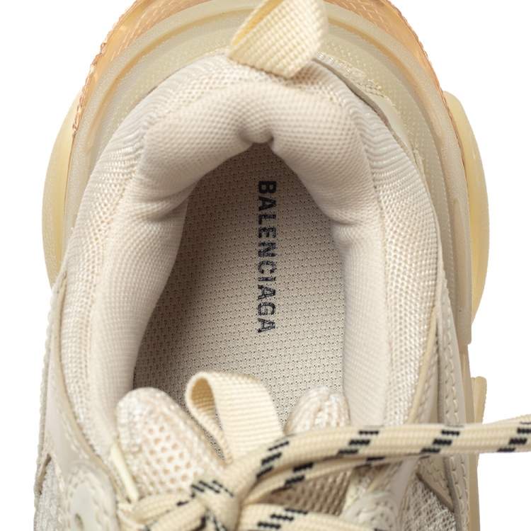 Pre Owned Balenciaga Off White Mesh And Leather Triple S Clear Sole Low Top Sneakers Size 39