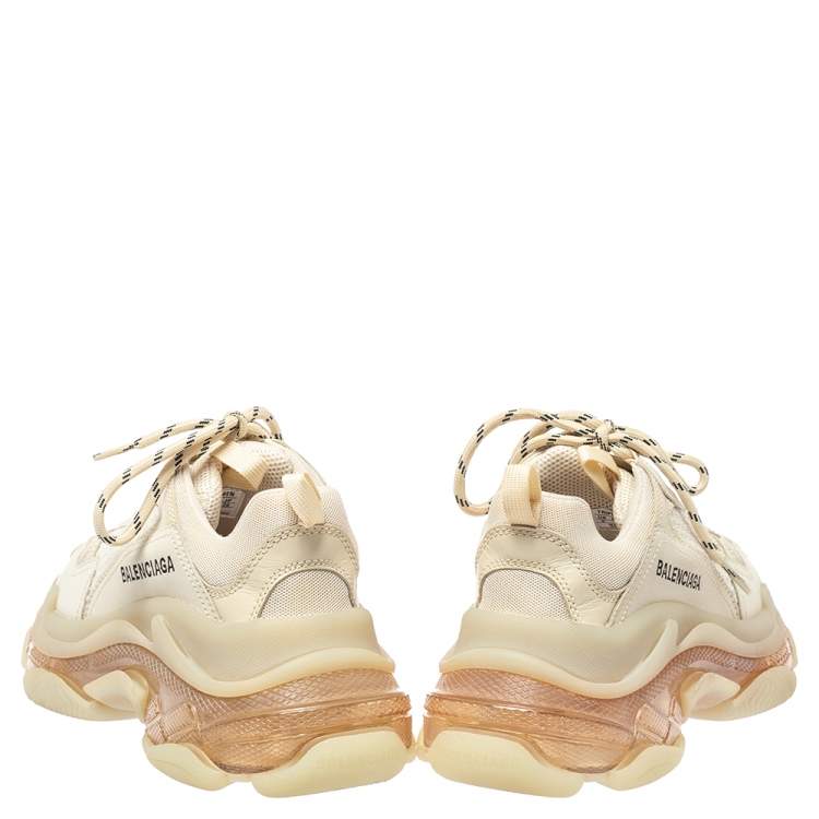 Pre Owned Balenciaga Off White Mesh And Leather Triple S Clear Sole Low Top Sneakers Size 39