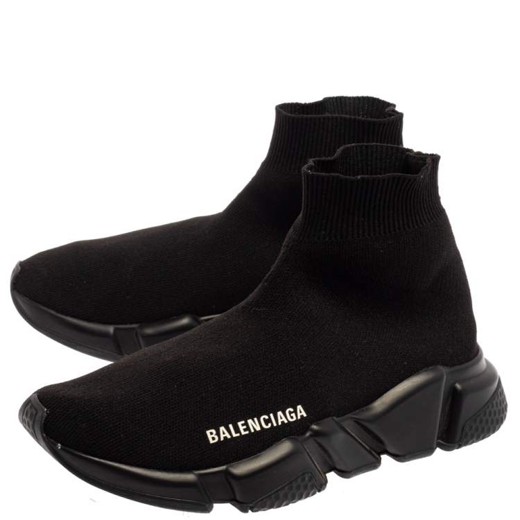 Pre Owned Balenciaga Black Knit Fabric Speed Trainer Sneakers Size 36