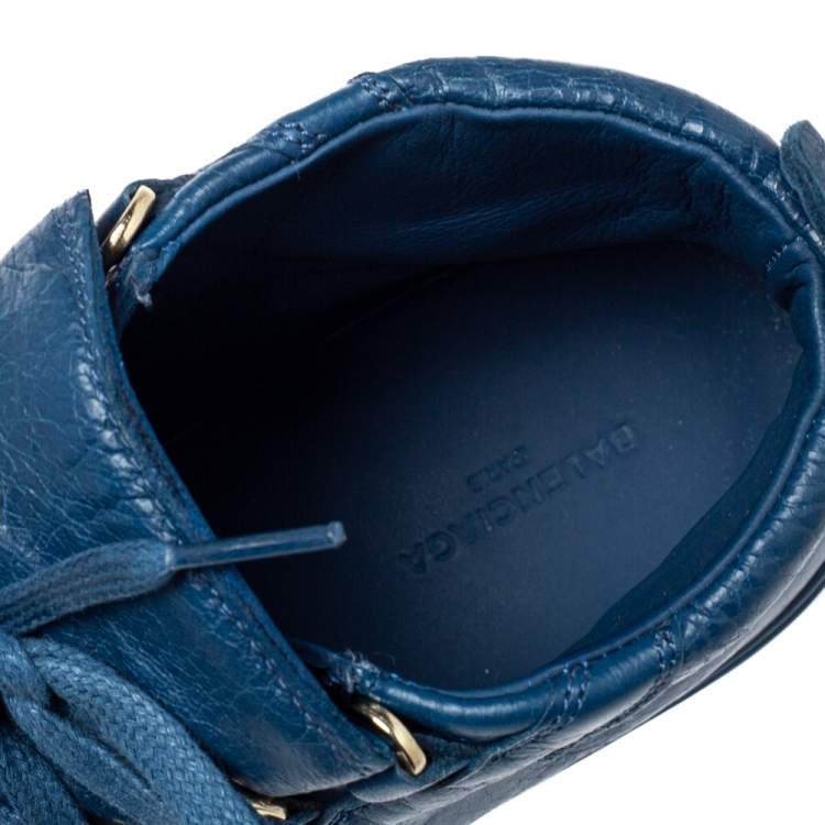 Pre Owned Balenciaga Blue Leather Arena High Top Sneakers Size 38