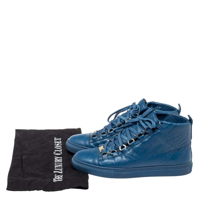Pre Owned Balenciaga Blue Leather Arena High Top Sneakers Size 38
