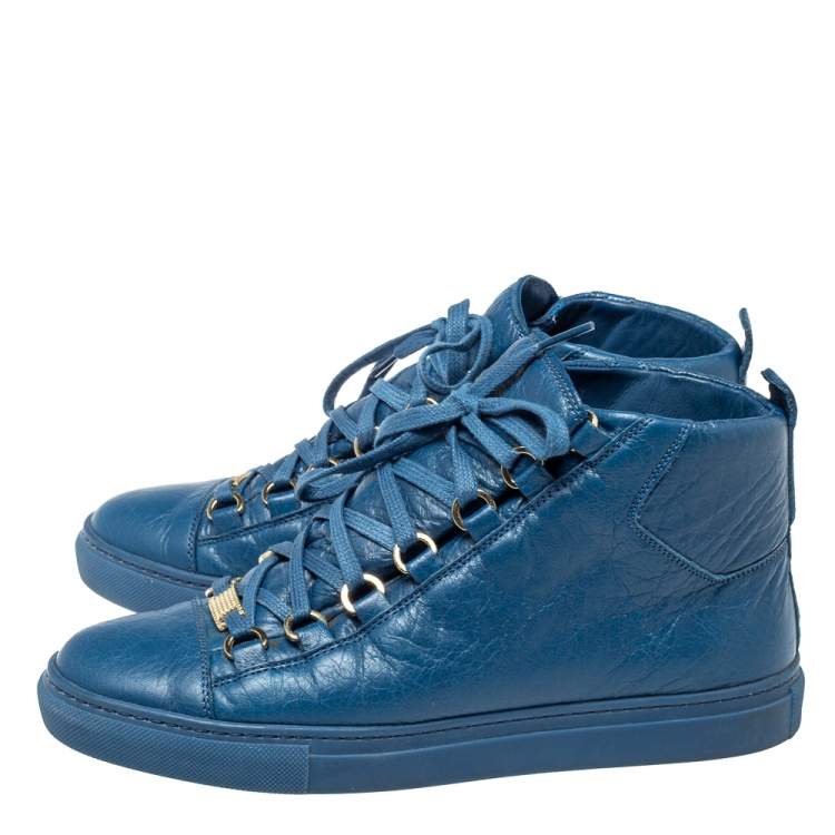 Pre Owned Balenciaga Blue Leather Arena High Top Sneakers Size 38