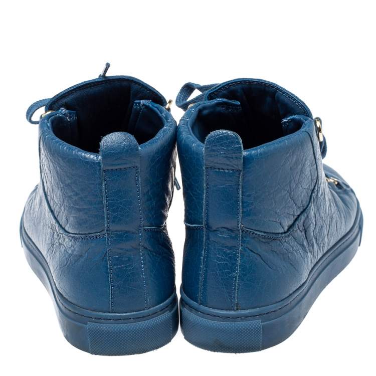 Pre Owned Balenciaga Blue Leather Arena High Top Sneakers Size 38