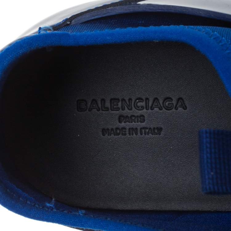 Pre Owned Balenciaga Blue Fabric And Patent Leather Race Runner Sneakers Size 39