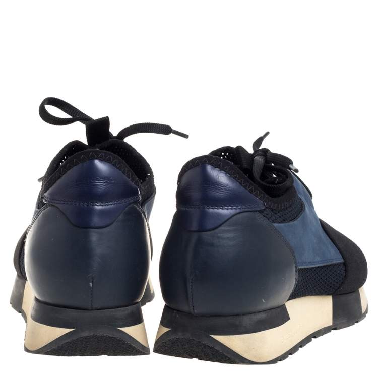 Pre Owned Balenciaga Blue Suede and Leather Race Runner Sneaker Size 39