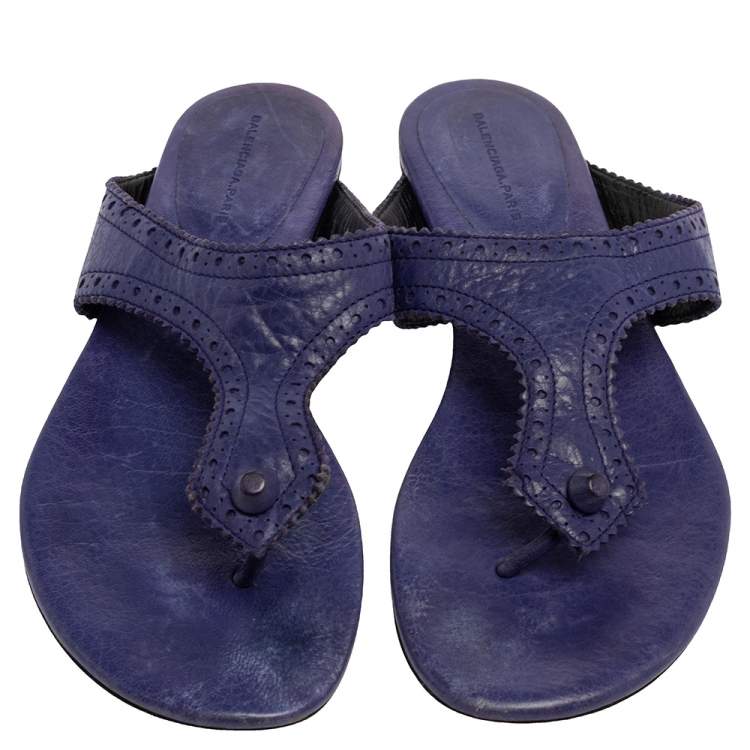 Pre Owned Balenciaga Purple Leather Thong Sandals Size 38