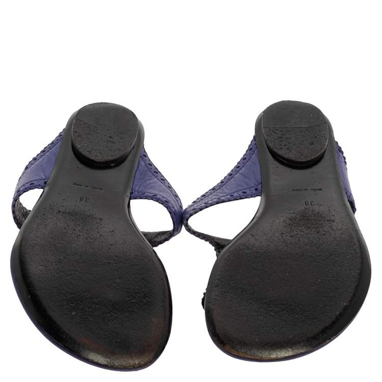 Pre Owned Balenciaga Purple Leather Thong Sandals Size 38