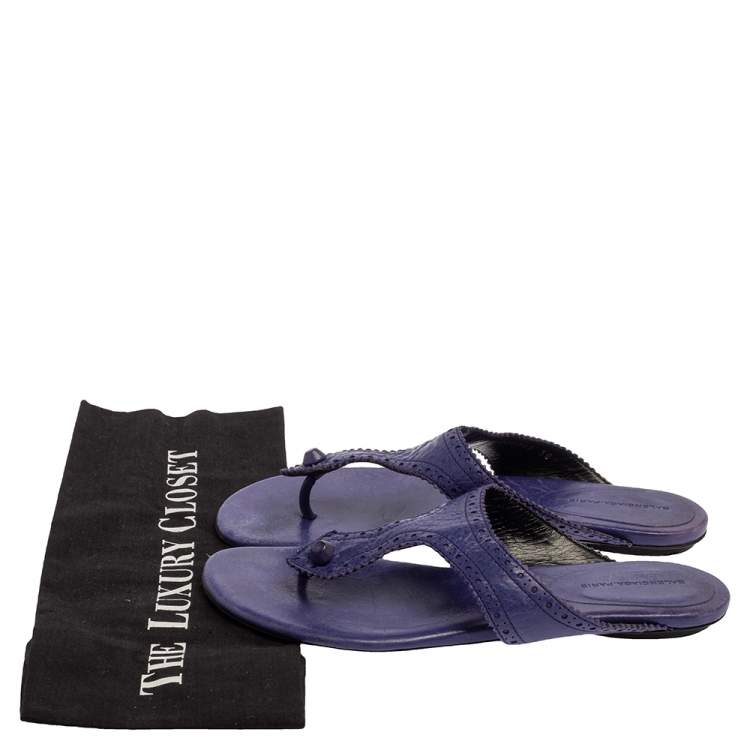Pre Owned Balenciaga Purple Leather Thong Sandals Size 38