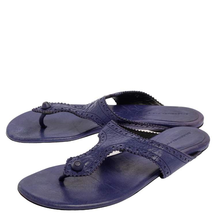 Pre Owned Balenciaga Purple Leather Thong Sandals Size 38