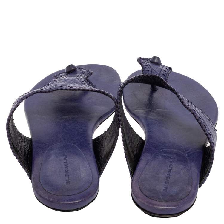 Pre Owned Balenciaga Purple Leather Thong Sandals Size 38