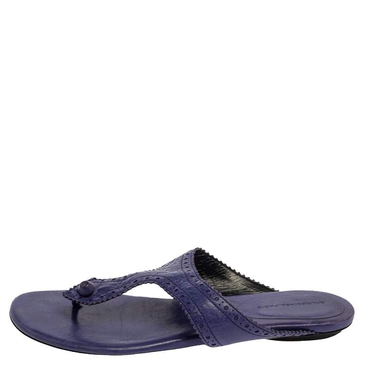 Pre Owned Balenciaga Purple Leather Thong Sandals Size 38