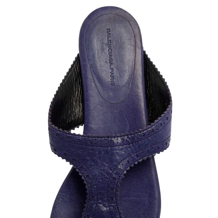 Pre Owned Balenciaga Purple Leather Thong Sandals Size 38