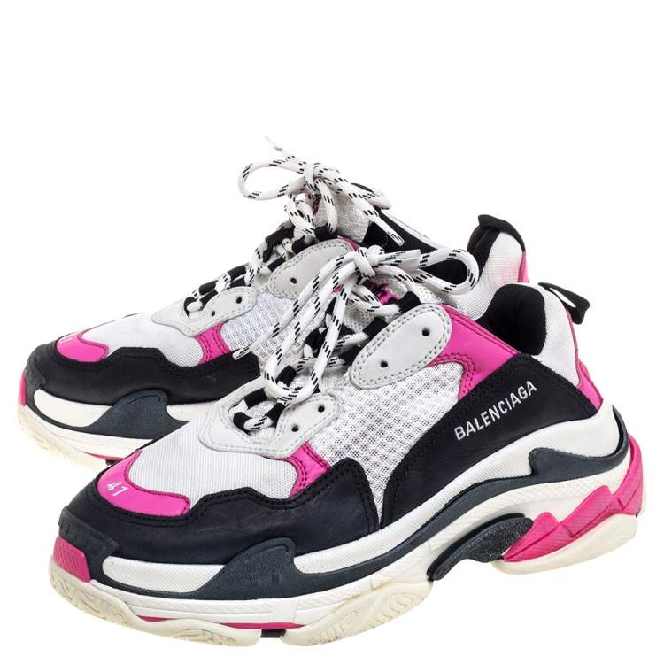 Pre Owned Balenciaga Multicolor Leather And  Mesh Triple S Platform Sneakers Size 41