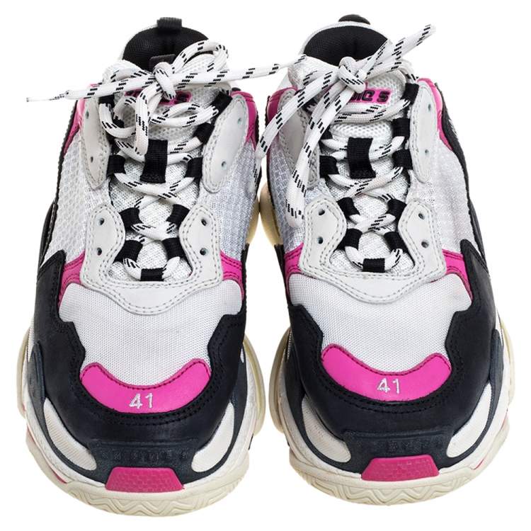 Pre Owned Balenciaga Multicolor Leather And  Mesh Triple S Platform Sneakers Size 41