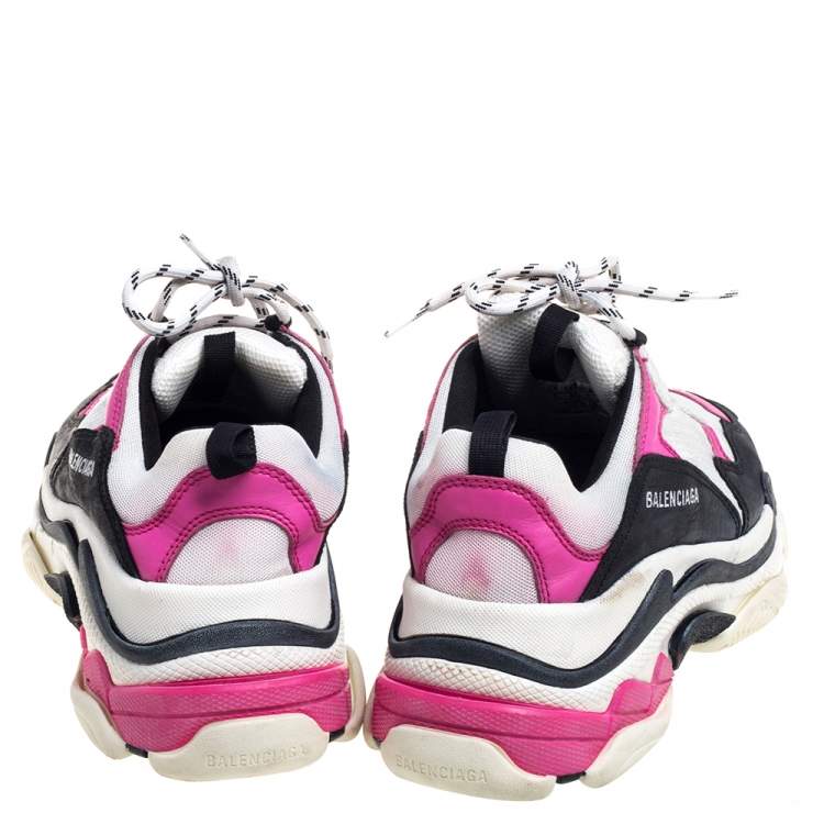 Pre Owned Balenciaga Multicolor Leather And  Mesh Triple S Platform Sneakers Size 41