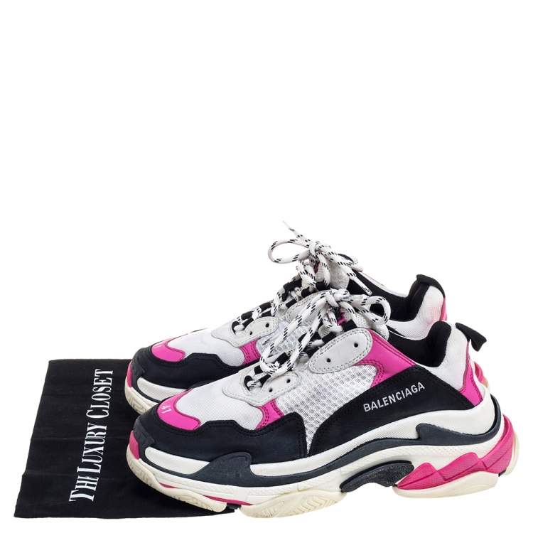 Pre Owned Balenciaga Multicolor Leather And  Mesh Triple S Platform Sneakers Size 41
