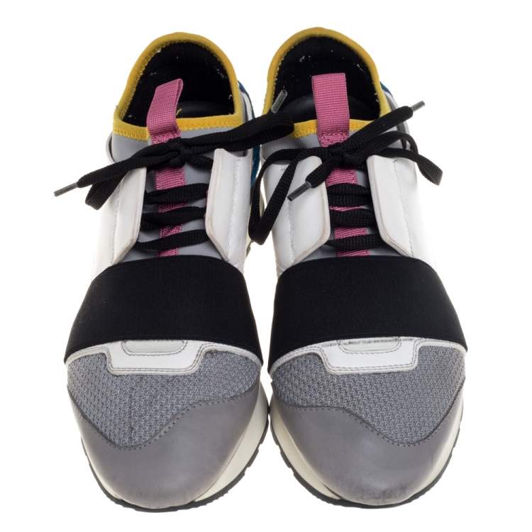Pre Owned Balenciaga Multicolor Leather and Mesh Race Runner Sneakers Size 38