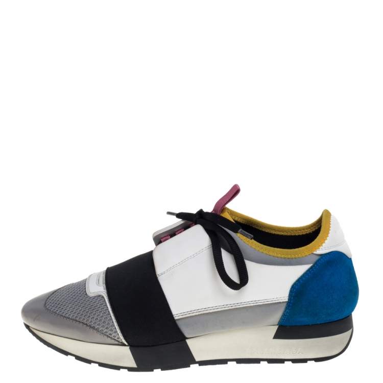 Pre Owned Balenciaga Multicolor Leather and Mesh Race Runner Sneakers Size 38